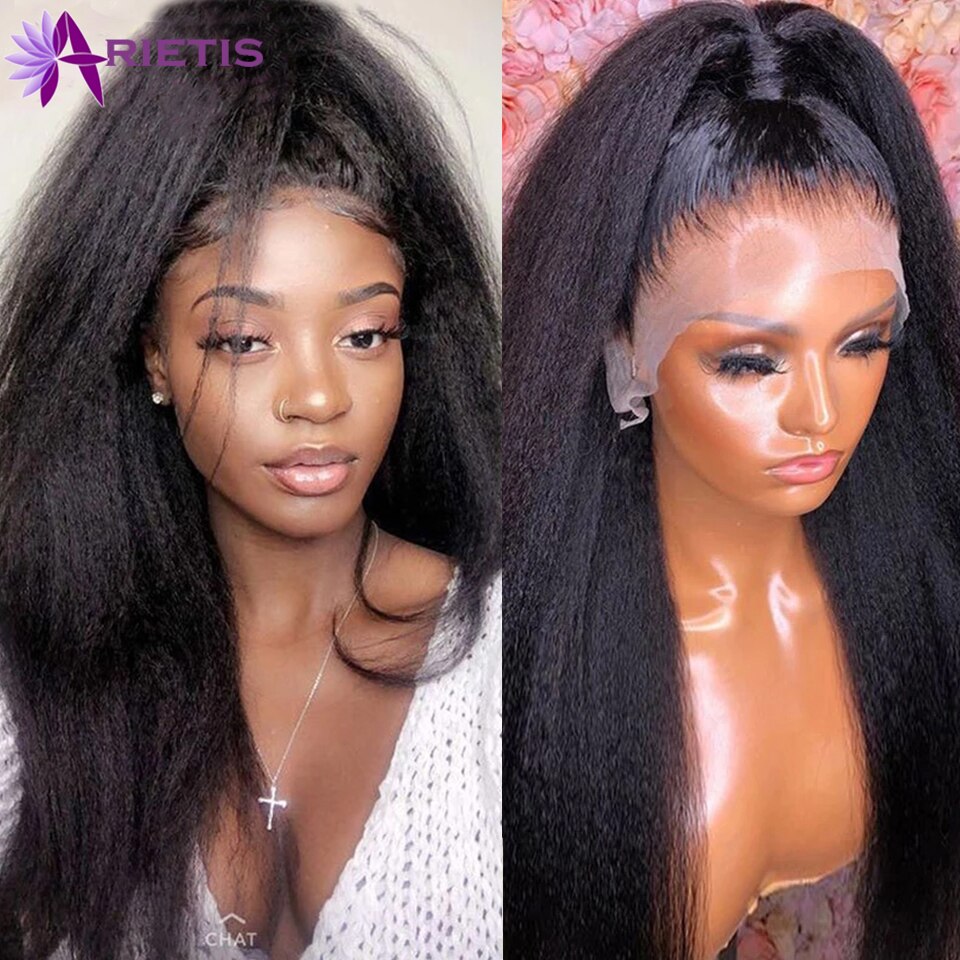 Kinky Straight Wig Transparent Lace Frontal Wig Curly Human Hair Wigs Lace Frontal Pre Plucked Glueless Closure Wig Remy Hair