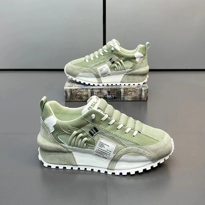 Chunky Sneakers Men Running Shoes Casual Breathable Leather Mesh