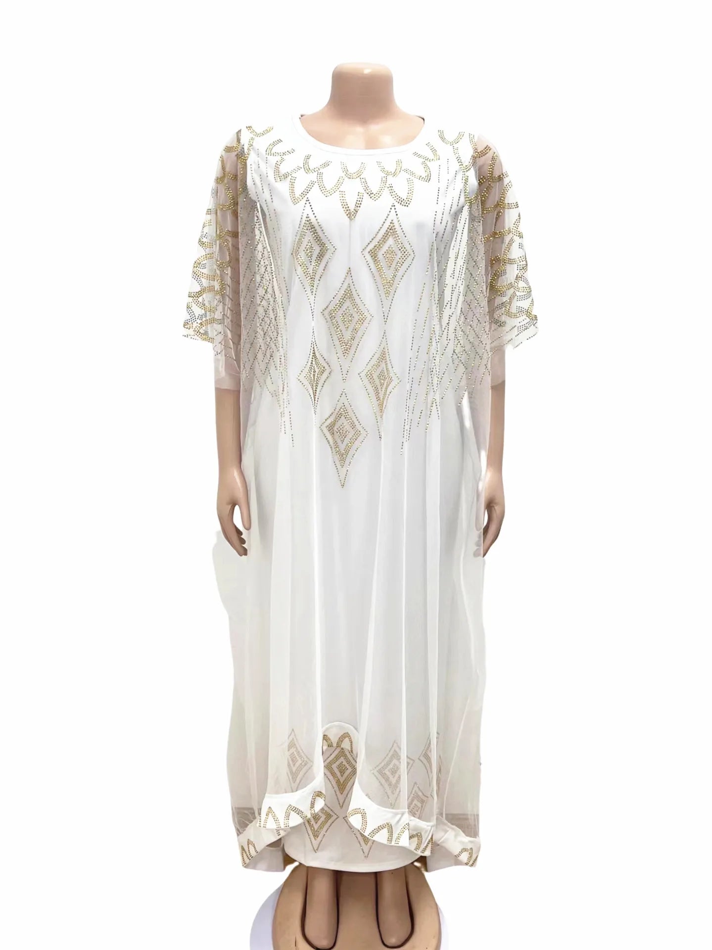 Two-Piece Dresses Women Mesh Caftan Abaya Robe Clothes