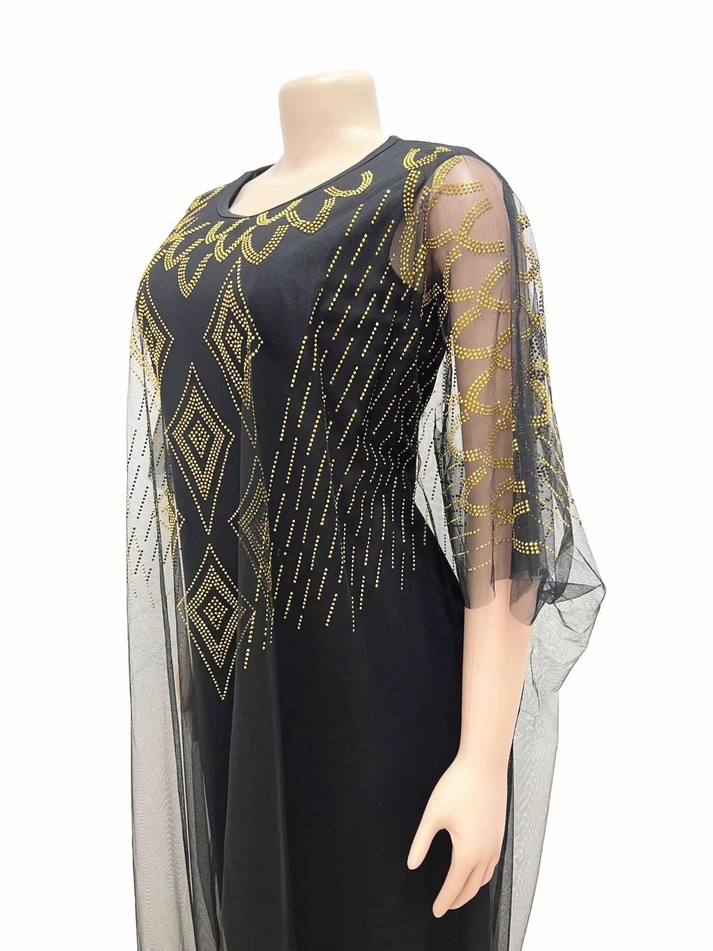 Two-Piece Dresses Women Mesh Caftan Abaya Robe Clothes