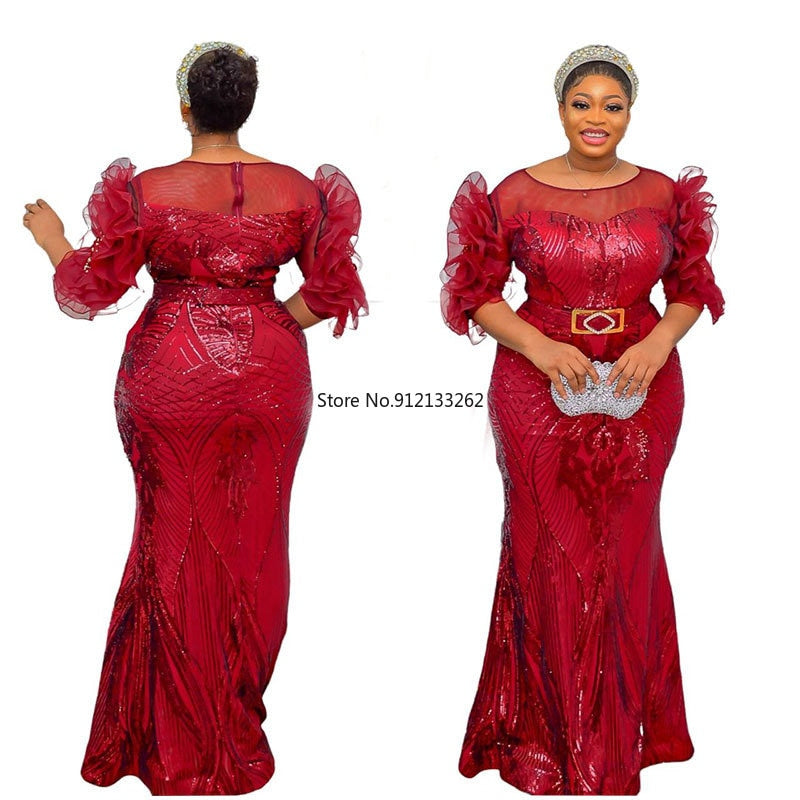 Sequins Bodycon Maxi Dress Women Clothes Club Outfit Dashiki Ankara Evening Party  Clothing