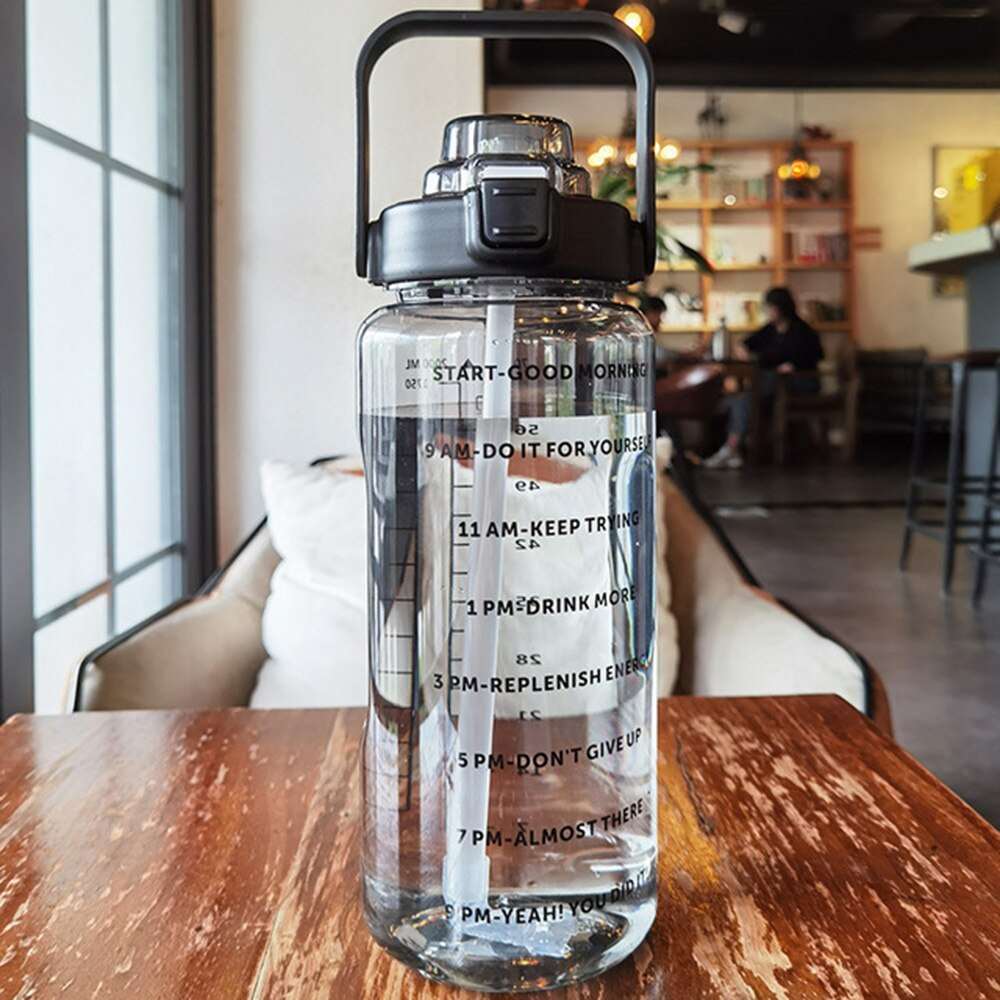 2 Liter Water Bottle with Straw Female Girls Large Portable Travel Bottles Sports Fitness Cup Summer Cold Water with Time Scale