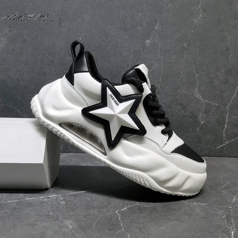 Chunky Sneaker Men Genuine Leather Cowhide Breathable Platform Board Shoes