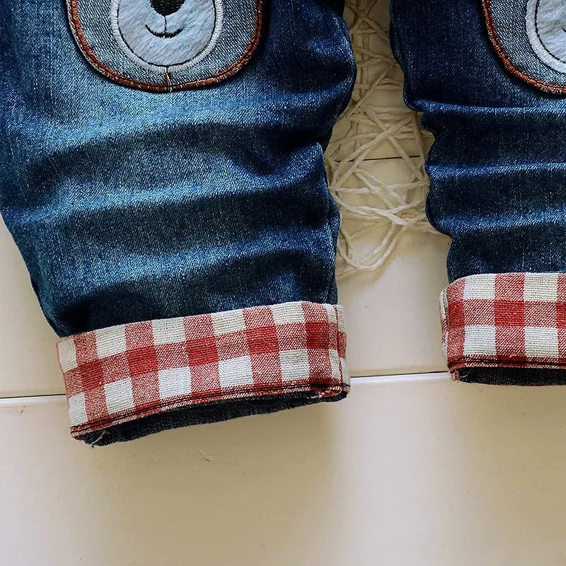 DIIMUU Toddler Baby Clothing Boys Overalls Girl Denim Bib Pants Cartoon Bear Cute Casual Dungarees Long Trousers Fashion Rompers