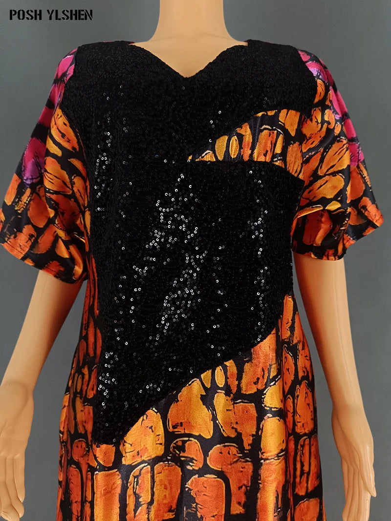 Plus Size Abaya African Dresses Women Sequins Caftan Long Maxi Lenis