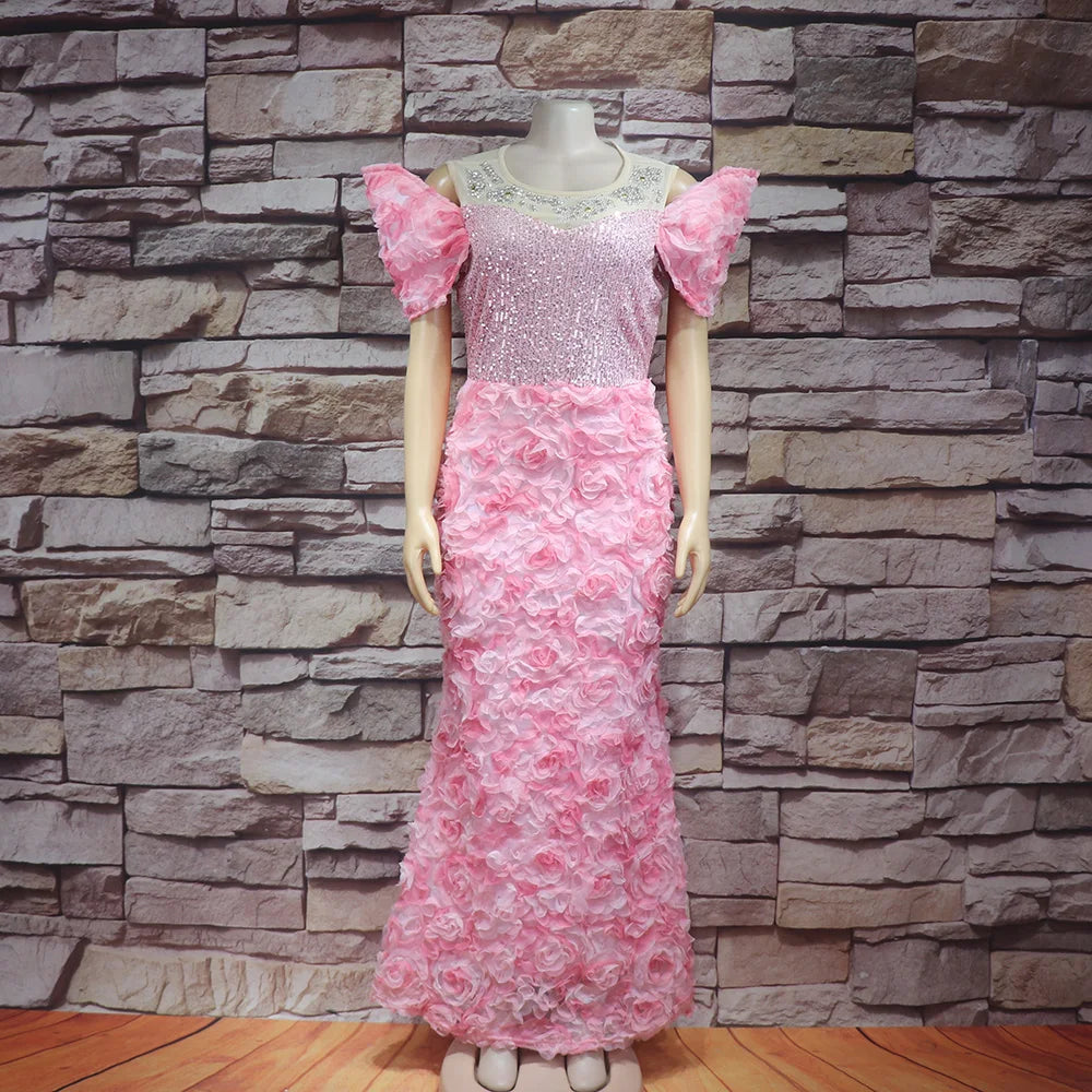 woman Mesh dress rhinestone sequin belt elegant evening gown
