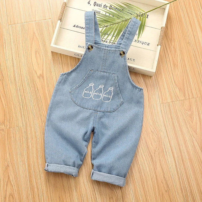 DIIMUU Toddler Baby Clothing Boys Overalls Girl Denim Bib Pants Cartoon Bear Cute Casual Dungarees Long Trousers Fashion Rompers