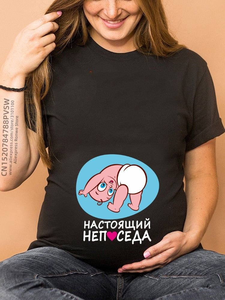 Maternity Clothes Casual Pregnancy T Shirts Baby Print Funny Women Summer Tees Tops White