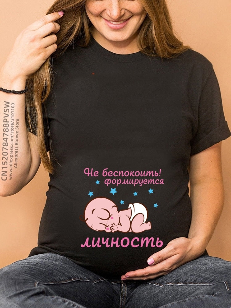 Maternity Clothes Casual Pregnancy T Shirts Baby Print Funny Women Summer Tees Tops White