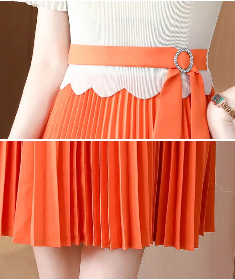 Geometric Print Short Sleeve Knee Long Dress