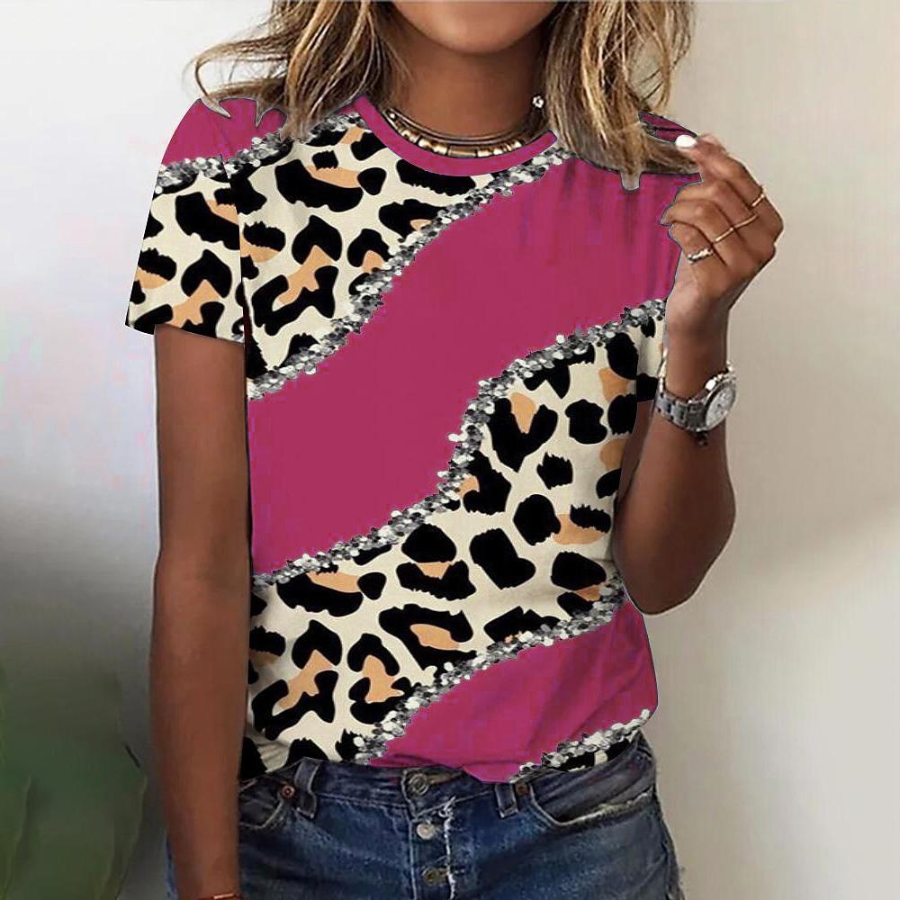 T-shirt O Neck Leopard Print Short Sleeve Clothing Streetwear Hip-Hop Top Vintage Sexy Pullover T Shirt Girls