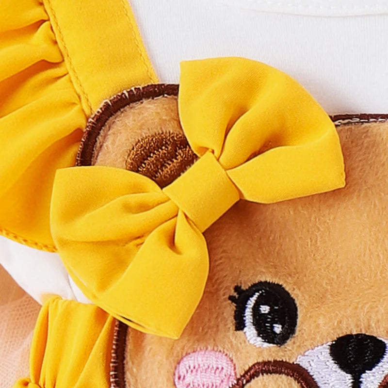 ma&baby 0-18M Newborn infant Toddler Baby Girls Romper Summer Cartoon Bear Embroidery Jumpsuit + Headband Outfits