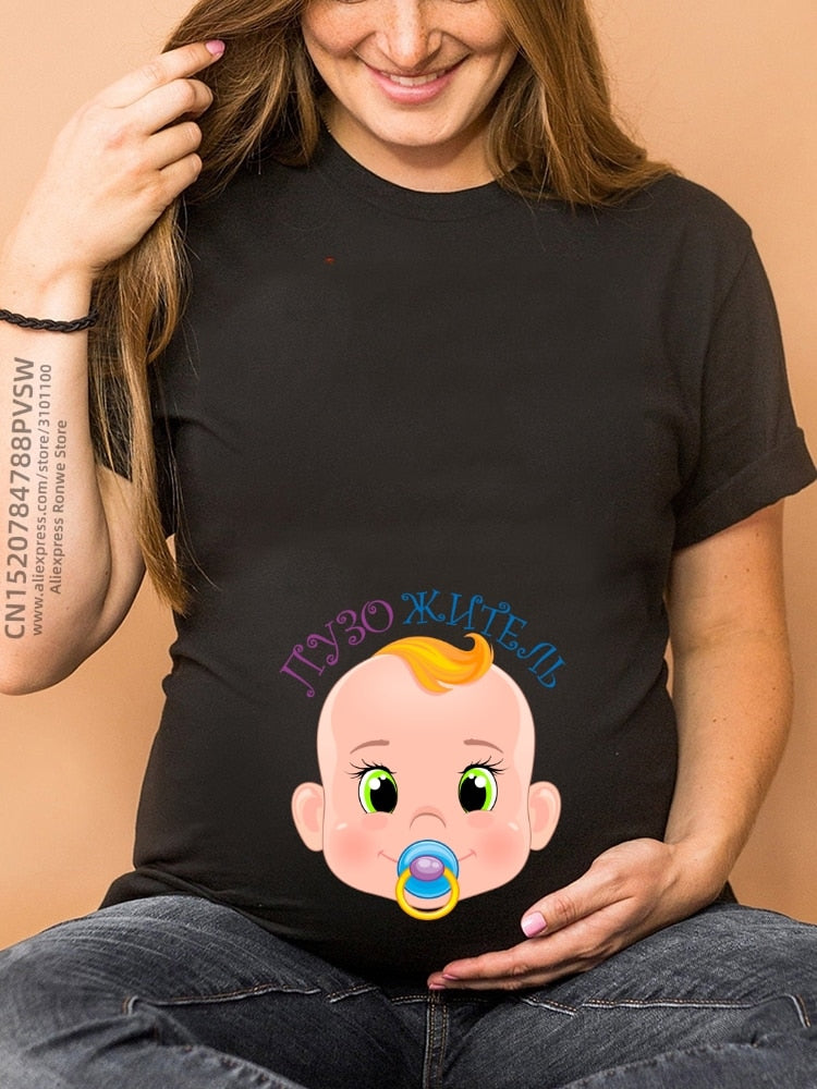 Maternity Clothes Casual Pregnancy T Shirts Baby Print Funny Women Summer Tees Tops White