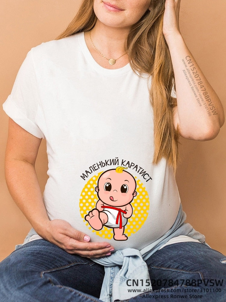Maternity Clothes Casual Pregnancy T Shirts Baby Print Funny Women Summer Tees Tops White