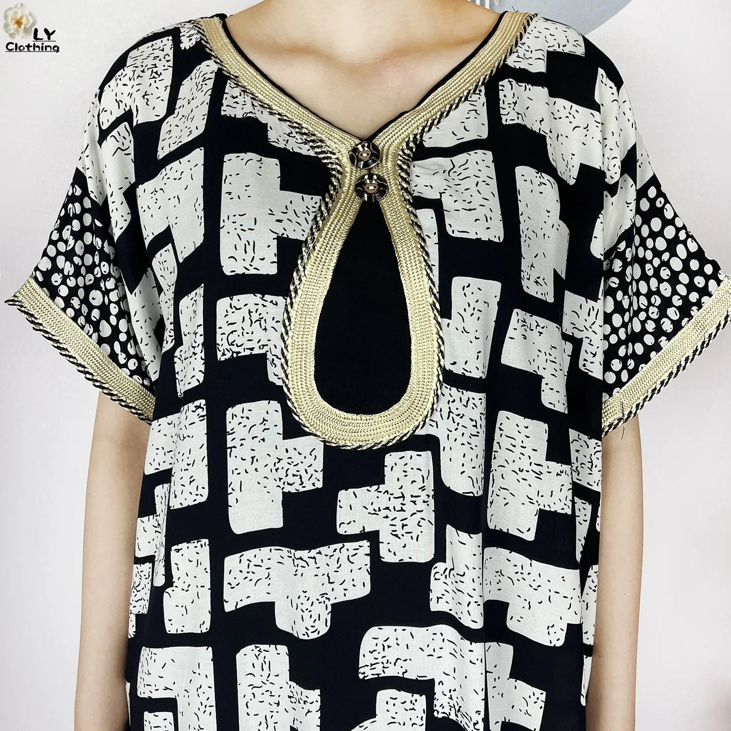Women Short Sleeve Cotton Loose Dress Boubou Maxi Dresses With Scarf