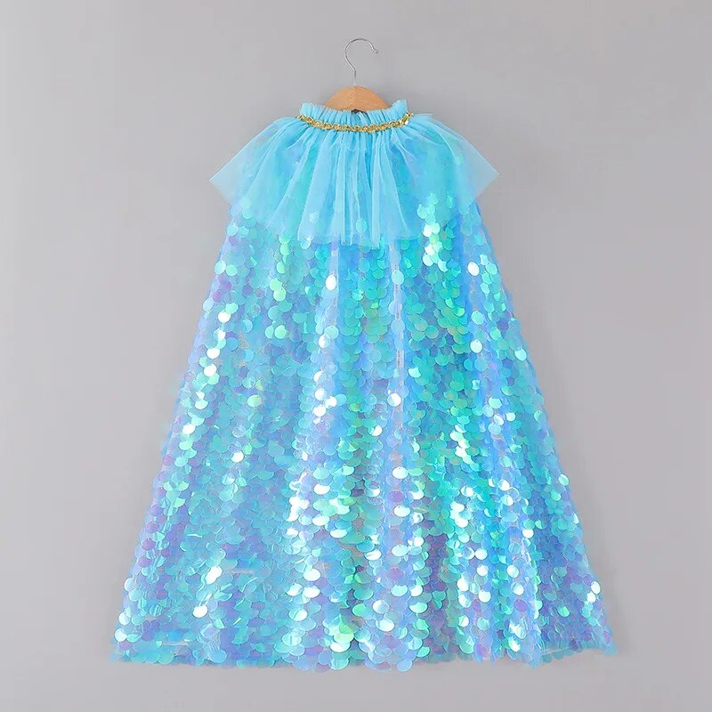 Girls Little Mermaid Cloak Children Cloak Kids Shiny Bright Party Costume Girl Dress up