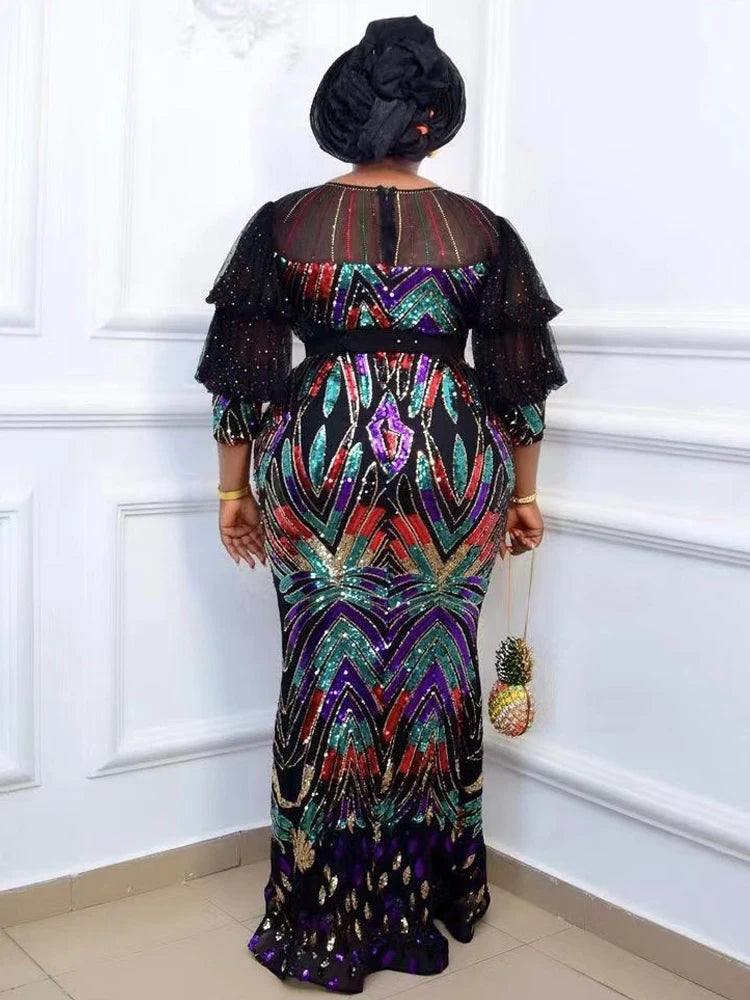 Luxury Evening Dresses Women African Sequin Bodycon Mermaid Dress