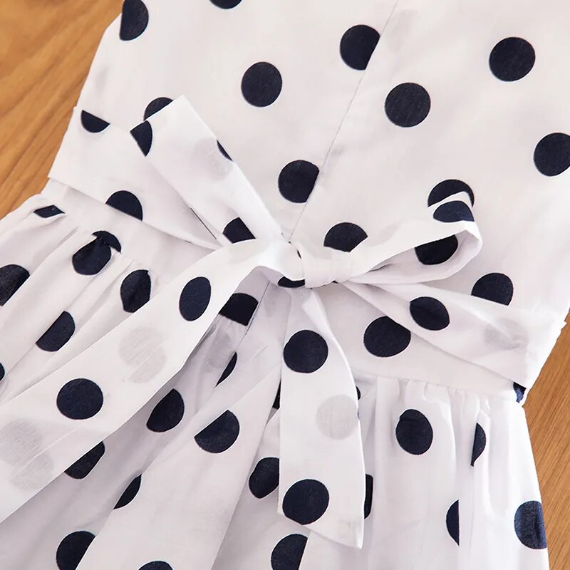 Girls Polka-Dot Dress Summer Sleeveless Bow Ball Gown
