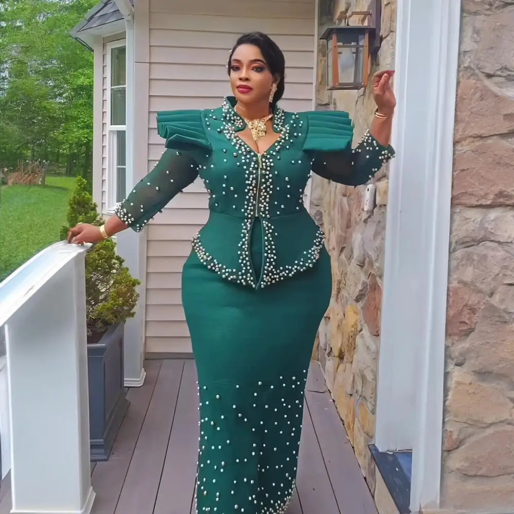 2024 african dresses for woman suit luxury women's elegant dress Mesh fabric women's clothing from turkey