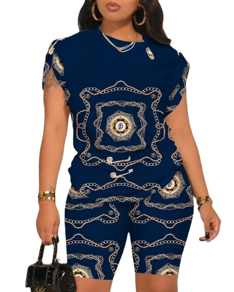 Tops Sets Casual 2-piece Summer Fashion Pin Print T-shirt Shorts