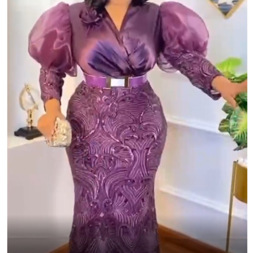 Plus Size African Party Long Dresses Women Sequin Evening Gowns