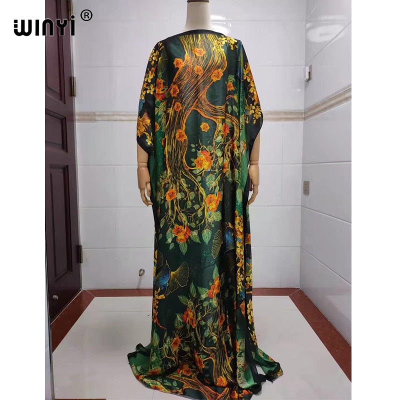 women Print Bohemia Hijab Loose Elegant Muslim Abaya dress Sexy Lady Party maxi
