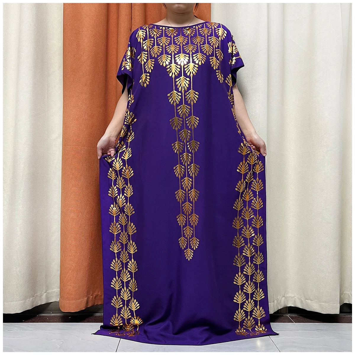 Women Dubai Stretch Print Loose Fit  Elegant Dresses Caftan Moroccan Robe With Headscarf