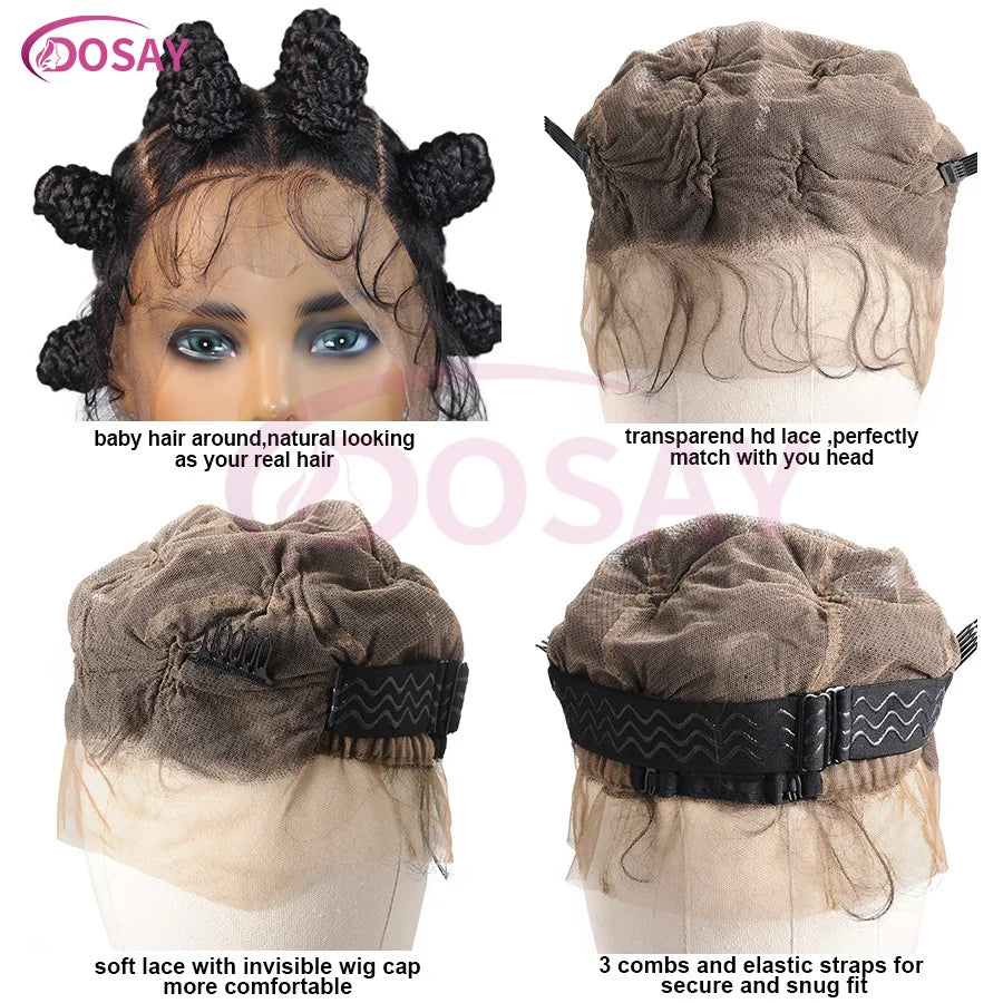 Cornrow Bantu Knots Braided Wigs Full Lace Women African Twist Buns Knotless Braids