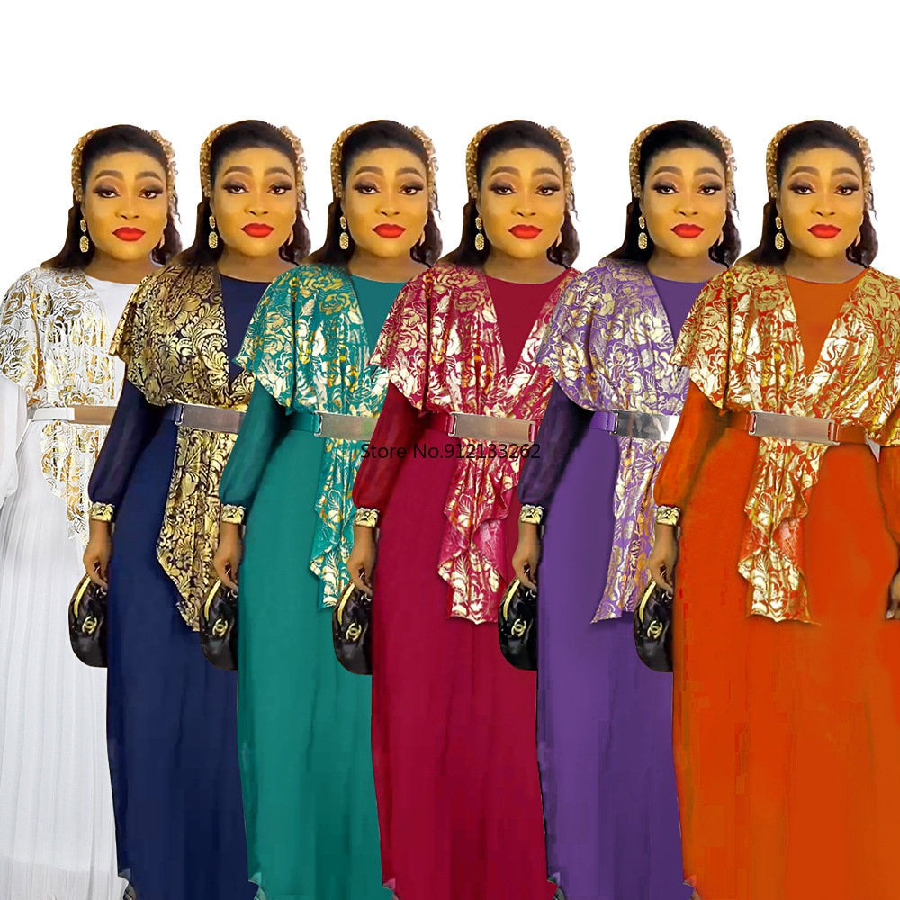 Chiffon Dresses Women Plus Size Evening Party Long Dress Dashiki Print Muslim Abaya Kaftan