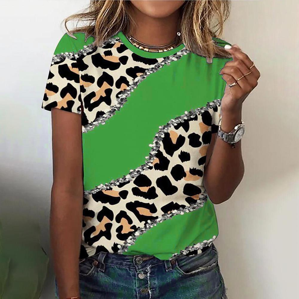 T-shirt O Neck Leopard Print Short Sleeve Clothing Streetwear Hip-Hop Top Vintage Sexy Pullover T Shirt Girls