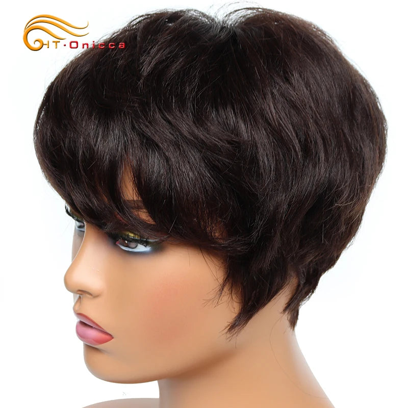 Cheap Human Hair Wigs Short Bob Pixie Cut Wig Human Hair For Women perruque cheveux humain Brazilian Hair Colored Wig With Bangs
