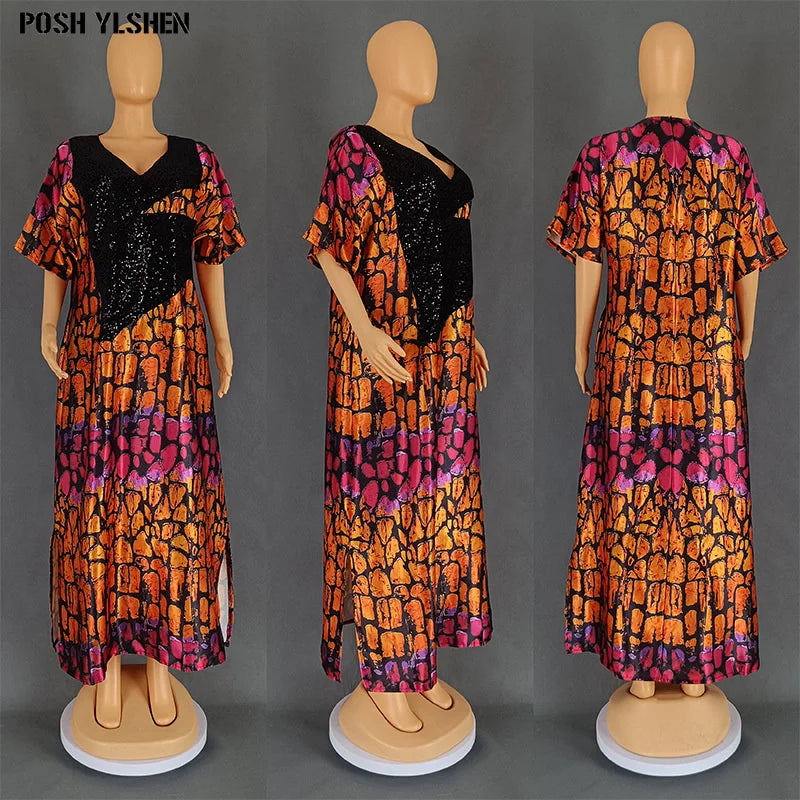 Plus Size Abaya African Dresses Women Sequins Caftan Long Maxi Lenis