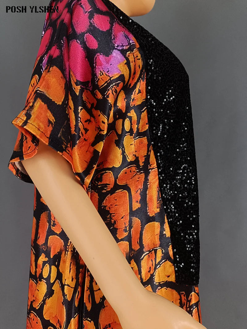 Plus Size Abaya African Dresses Women Sequins Caftan Long Maxi Lenis