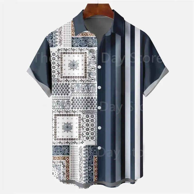 Men's Casual Social Hawaiian Oversized Short Sleeve Shirt Elegant Vintage Harajuku Summer Fashion Designer Clothing Pattern Top