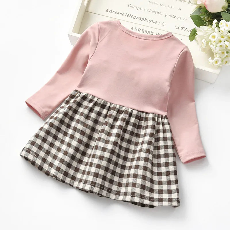 Autumn baby girls rivet plaid long-sleeved dresses Toddler