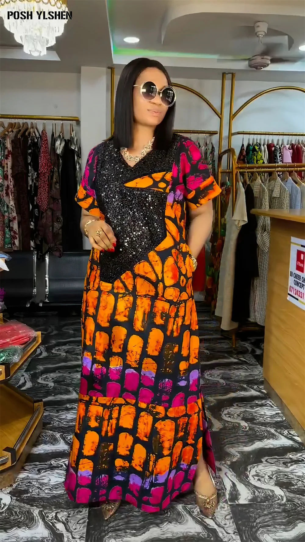 Plus Size Abaya African Dresses Women Sequins Caftan Long Maxi Lenis