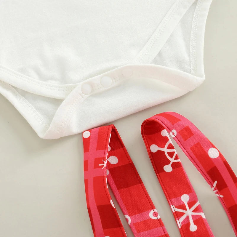 2Pcs Baby Clothes Girl Christmas Outfits Long Sleeve Ruffle Bodysuit Plaid Suspender Skirt Fall Winter Clothing Set