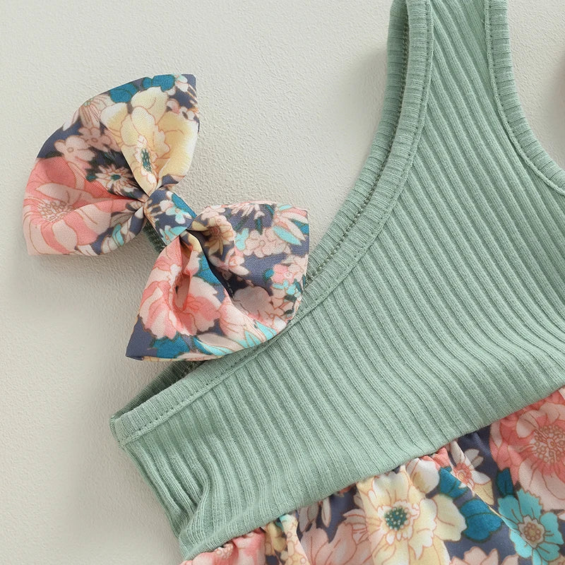 pudcoco Infant Newborn Baby Girl Two Piece Outfits Summer Floral One Shoulder Romper and Stretch Headband Cute Clothes