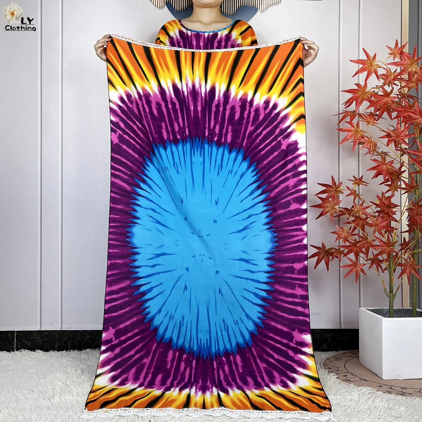 Women Short Sleeve Cotton Loose Femme Robe Dresses With Big Scarf