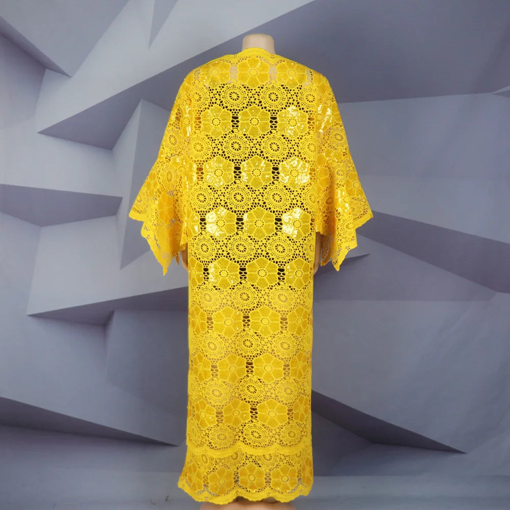 Good Quality African dress with sequins african lace fabric embroidery lace Pair with a two-piece underwear set