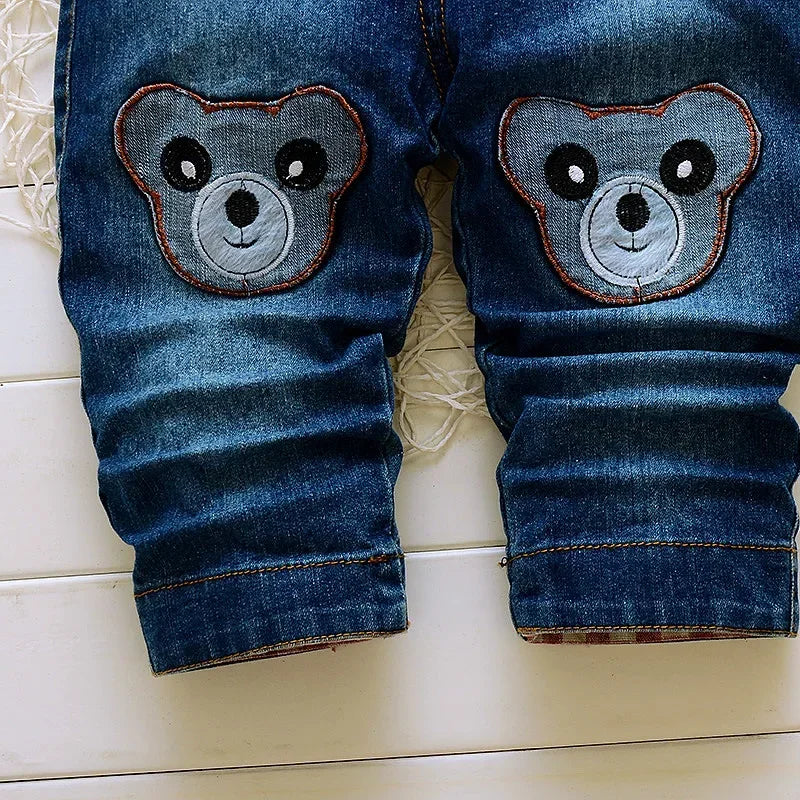 DIIMUU Toddler Baby Clothing Boys Overalls Girl Denim Bib Pants Cartoon Bear Cute Casual Dungarees Long Trousers Fashion Rompers