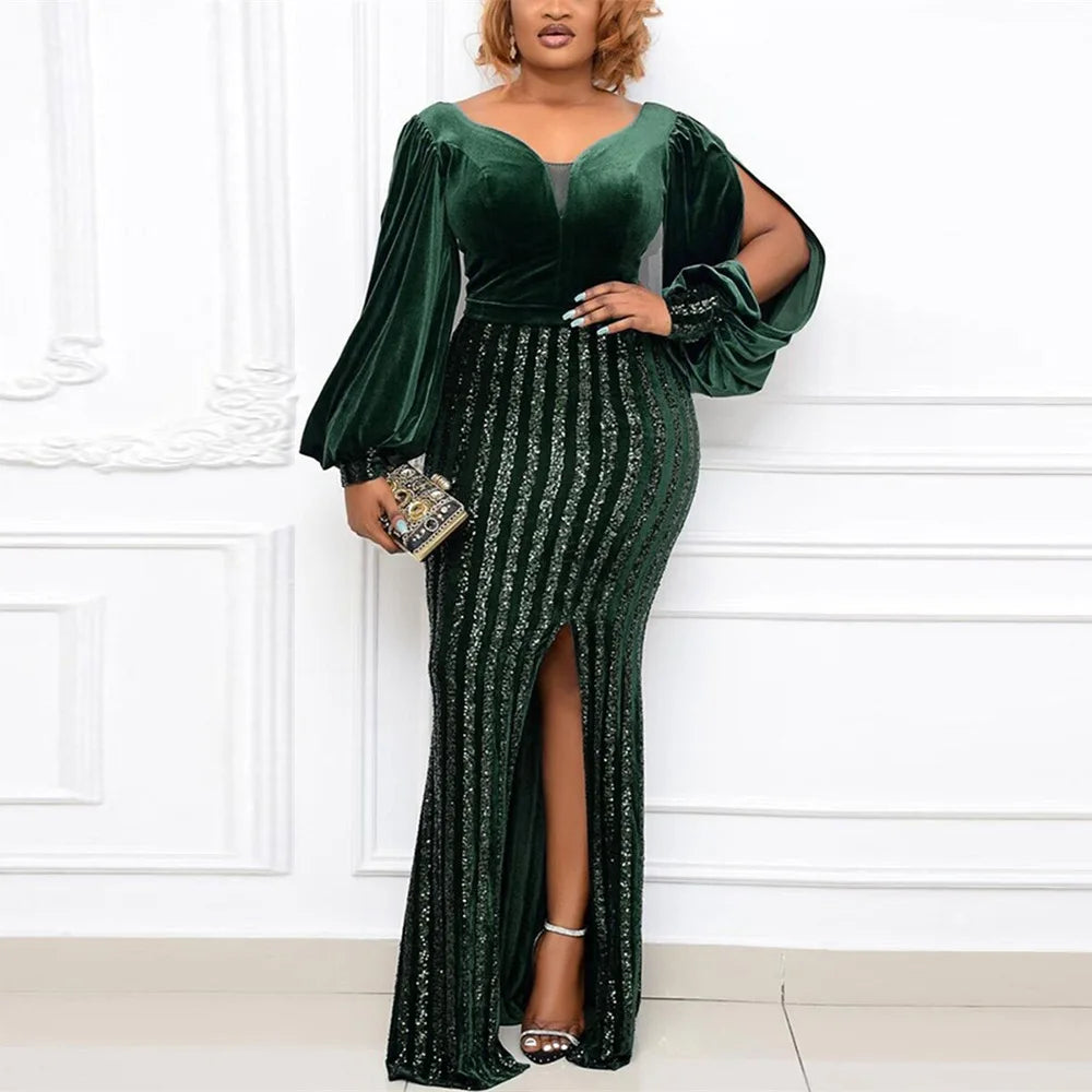 Plus Size Clothing for Women 2021 Autumn African Women Long Sleeve Polyester Long Dress Maxi Dress African Dresses for Women