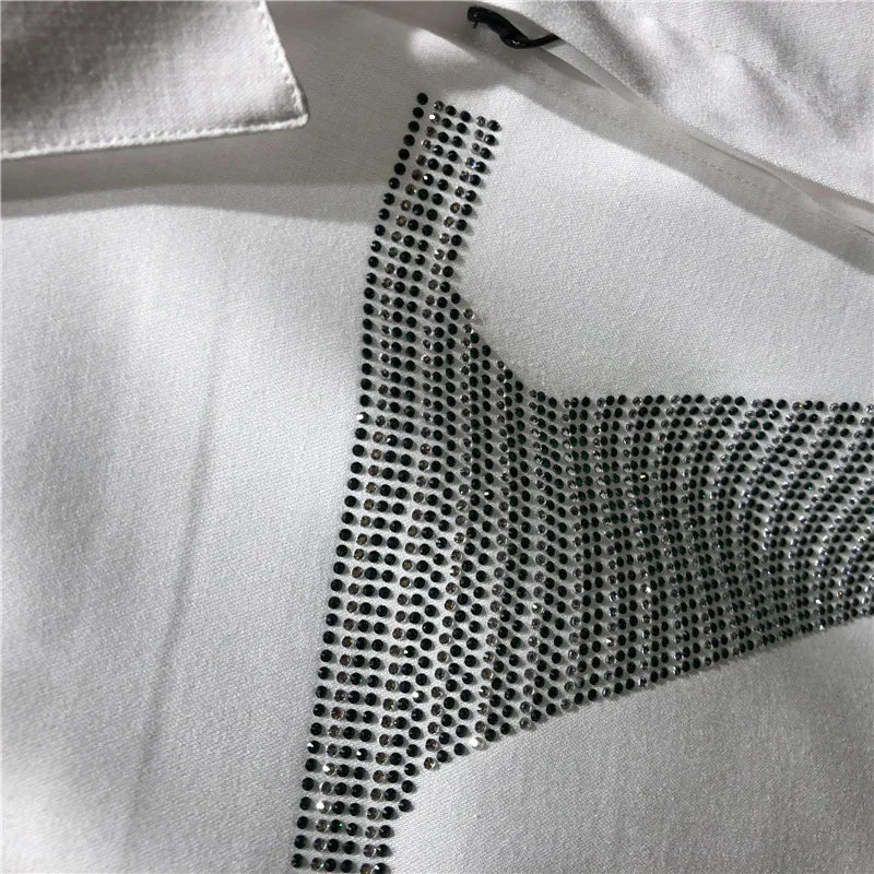 European Fashion Letter Print Shirt Men Fashion Rhinestones Long Sleeve Dress Shirt Men