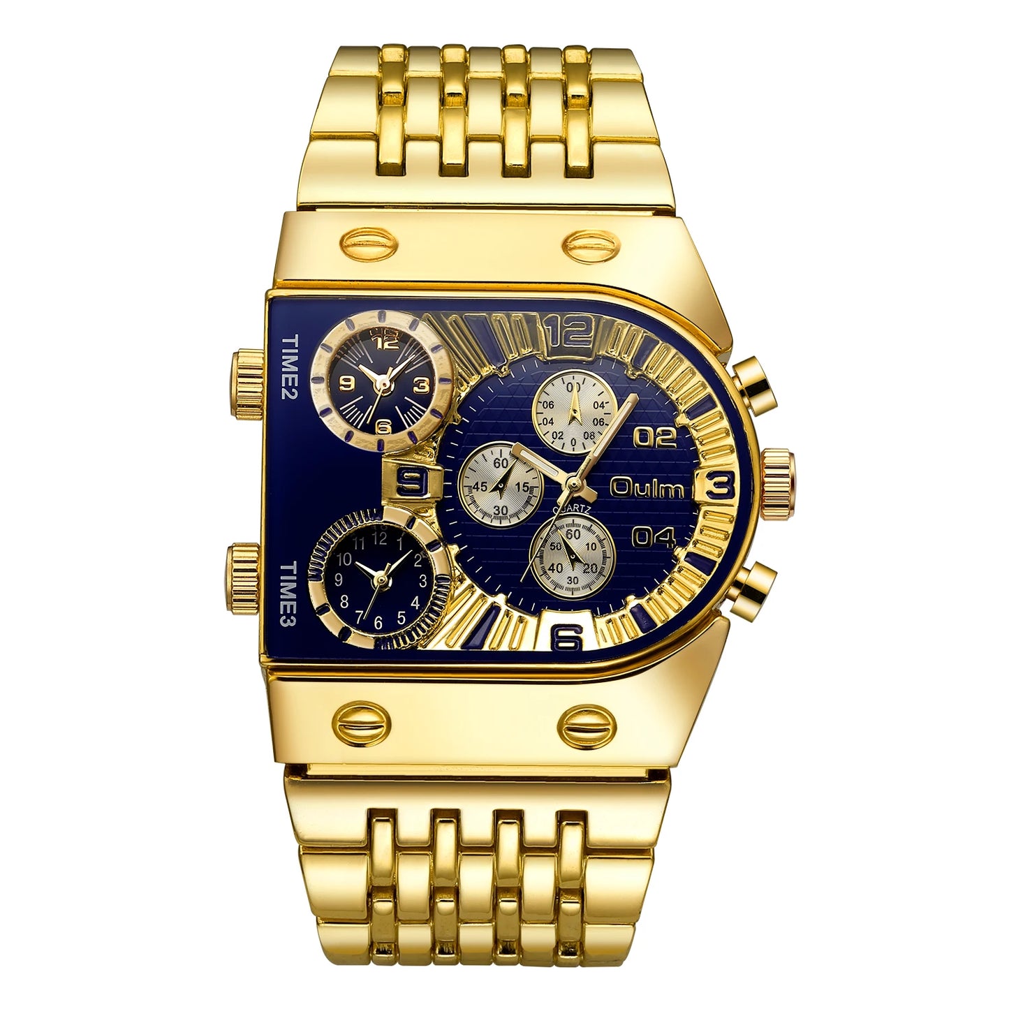 Oulm Unique Men Watch Square Gold Quartz Wrist Watch for Man Sports Multi-Time Zone Military Male Waterproof Relogio Masculino
