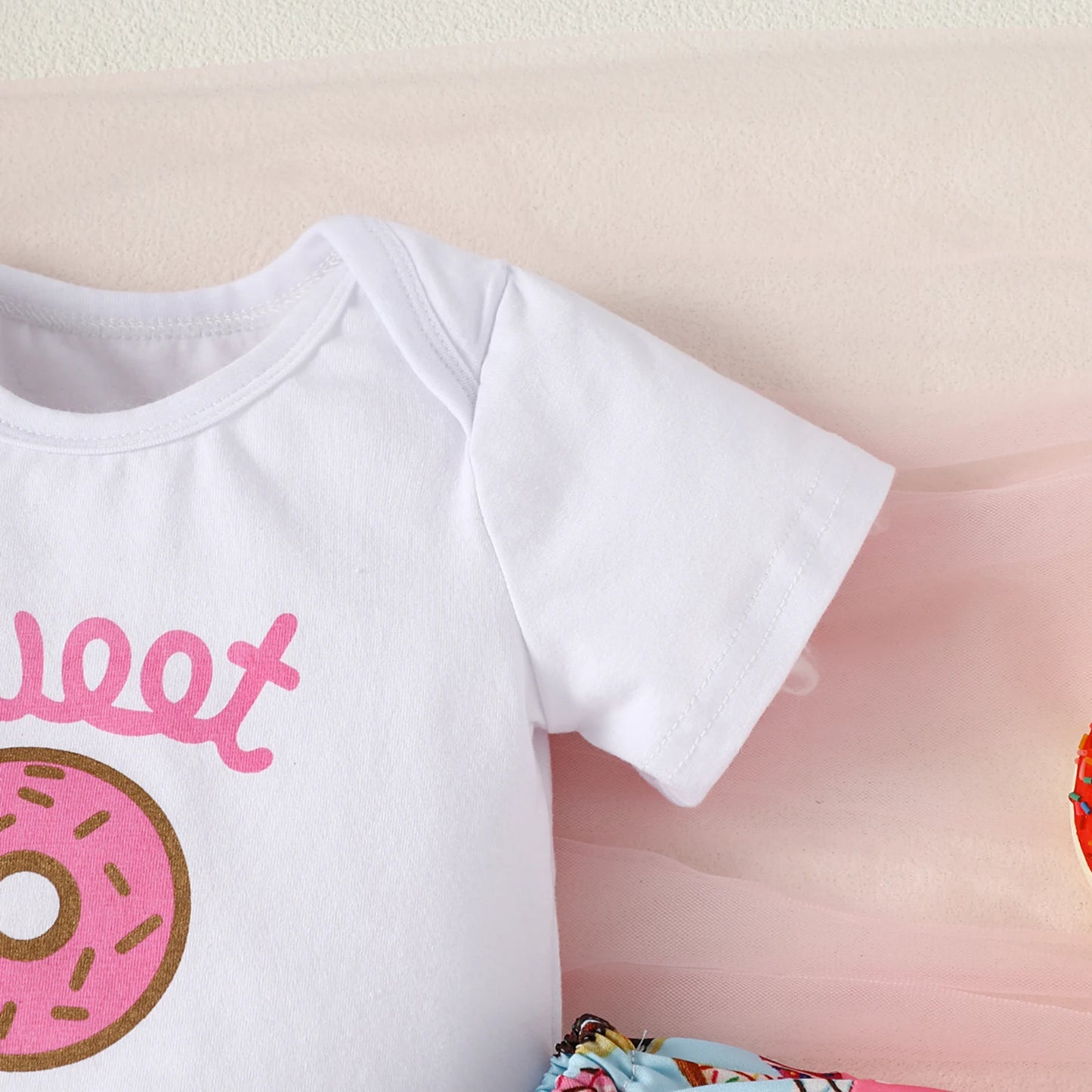 Newborn Baby Girl Summer Letter Sweet Short Sleeved Triangle Climbing Suit + Donut Dot Patchwork Short Skirt
