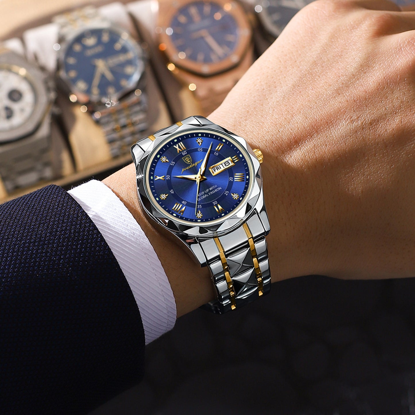 BeniSap Top Brand Luxury Man Wristwatch Waterproof Luminous Date Week Men Watches Stainless Steel