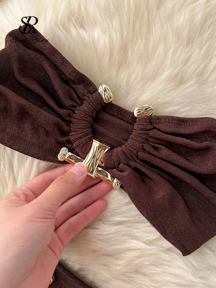 Irregular Women Summer Sets Party Slim Elastic Waist Ladies Romantic Sexy Two Piece Sets