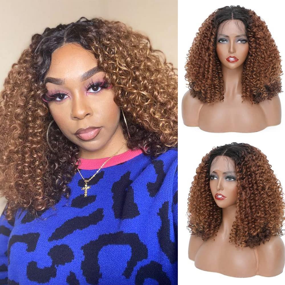 Ombre Brown Kinky Curly Lace Front Wigs