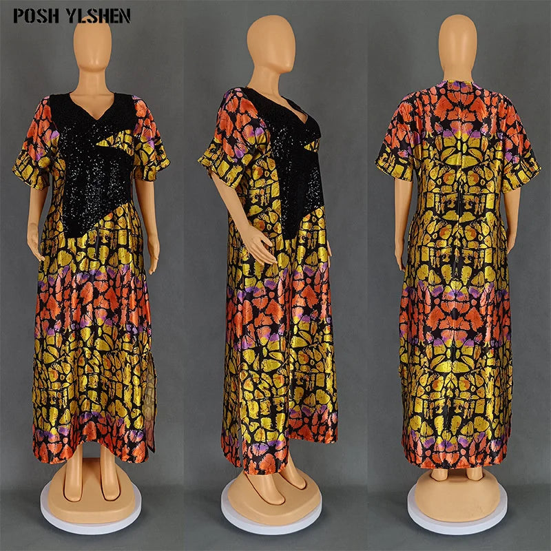Plus Size Abaya African Dresses Women Sequins Caftan Long Maxi Lenis