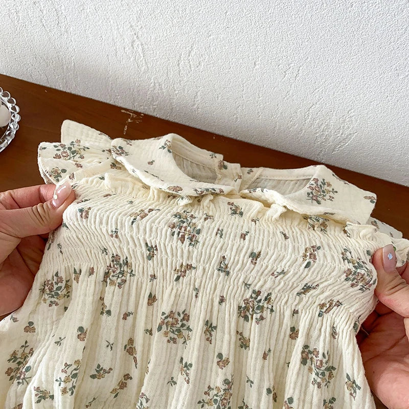 Flying Sleeve Floral One Piece Infant Newborn Baby Girl Bodysuits Polk Collar Princess Sweet Kids Romper Jumpsuit for Newborns